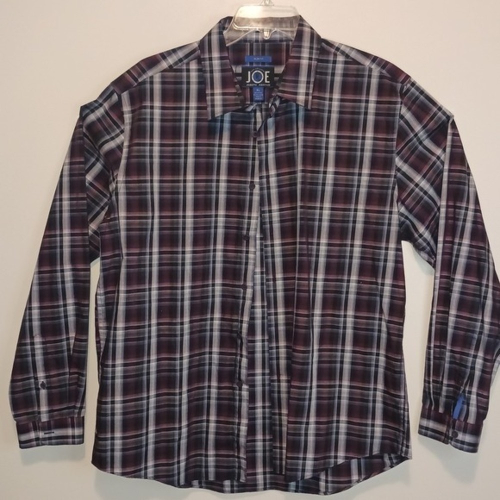 JOE Joseph Abboud XL Slim Fit Plaid‎ long sleeve Button Down Shirt Burgundy Navy
